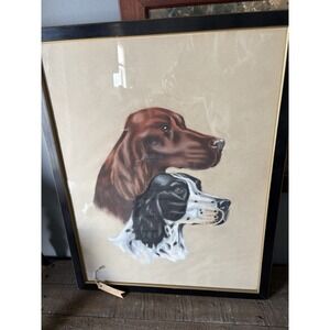 VTG Pastels Chalk Art Drawing Irish Springer Spaniel Dog Art Picture Signed